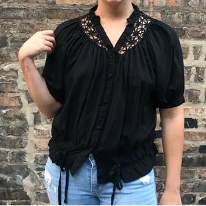 Chloe Black Blouse with Lace Accents